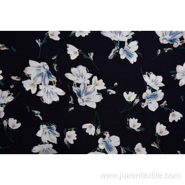 High Quality White Flowers Pattern Black Fabric